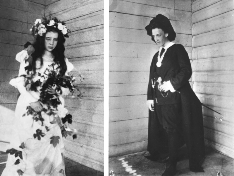 Любовь Менделеева в роли Офелии и Александр Блок в роли Гамлета в домашнем спектакле, Боблово, 1898 г. Любовь Менделеева в роли Офелии и Александр Блок в роли Гамлета в домашнем спектакле, Боблово, 1898 г.