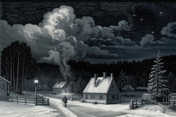 Зимний вечер в деревне