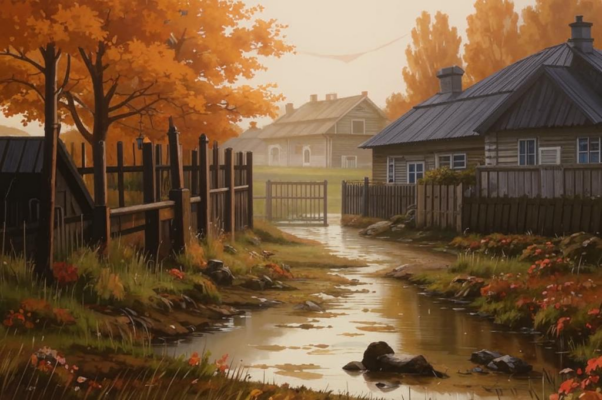 Осенний дождь в деревне