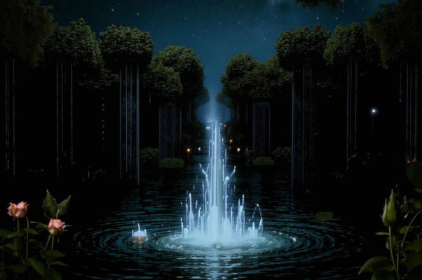 Фонтан с кипарисами