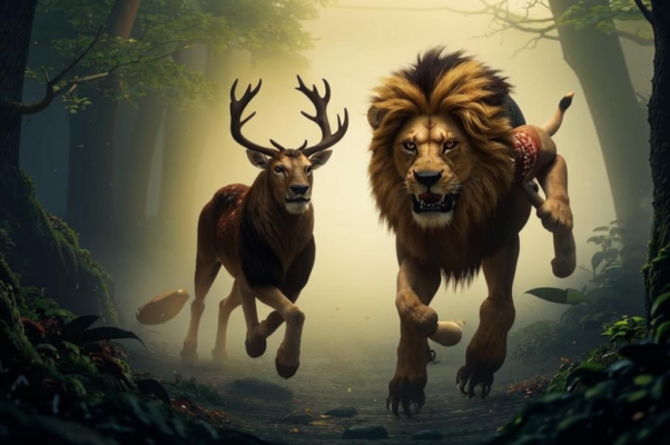 Лев, серна и лиса