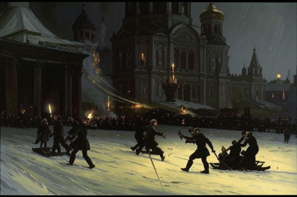 «На розвальнях, уложенных соломой...»