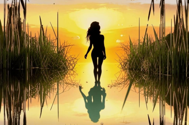 Рыбак за камышами