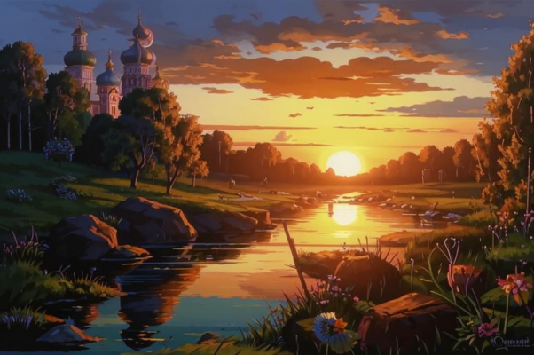 На заре («Заревом заката даль небес объята…»)