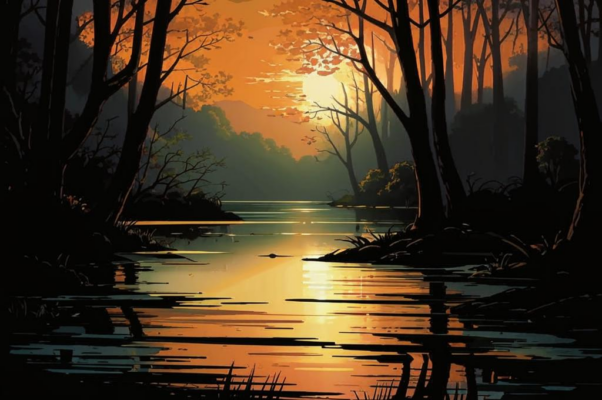 «На реке вечерней, замирающей...»