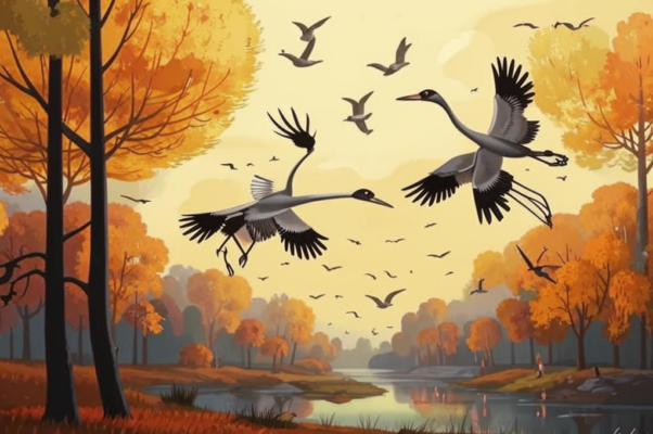 Журавли («Меж болотных стволов красовался восток огнеликий…»)