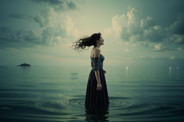 «Веселится за мысом в прозрачной зеленой воде женщина...»