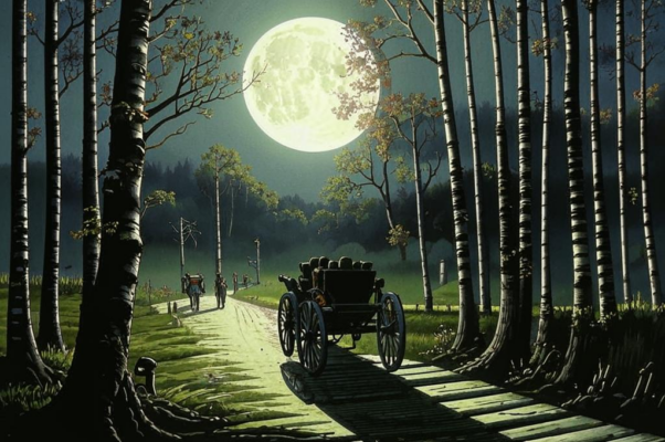 Лунной ночью («От островерхого лес…»)