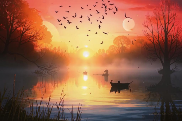 Осенний вечер («Багряным золотом на западе горя…»)