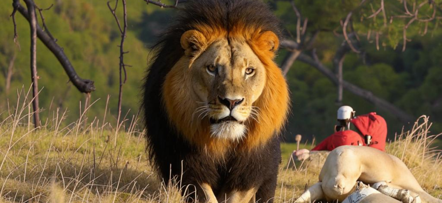 Человек победитель Льва на картине