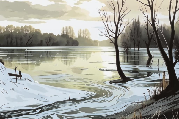 «Река темнеет в белых берегах...»