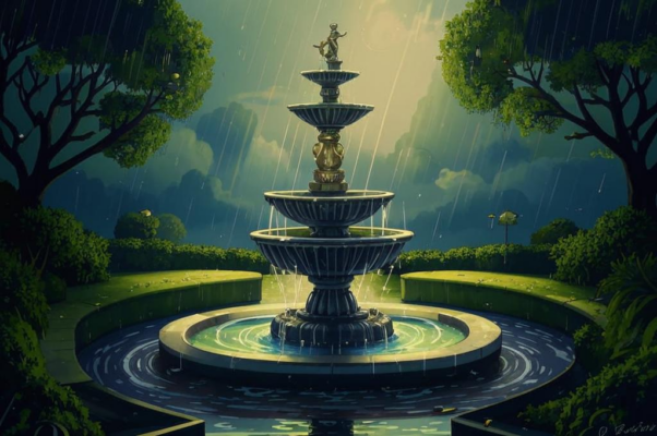 Фонтан под дождем